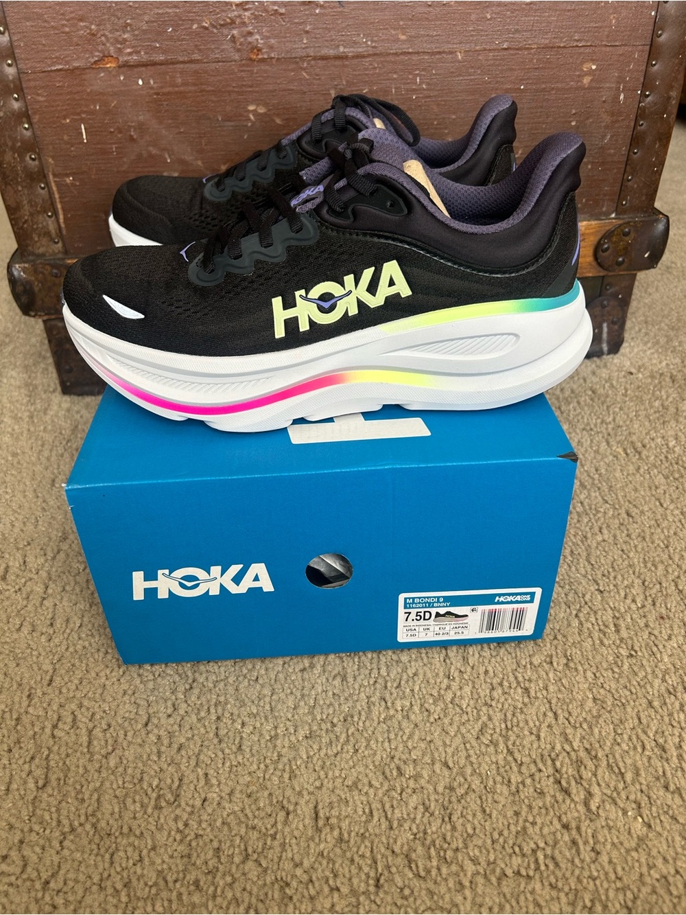 Hoka Black Sneakers with Rainbow Gradient Accents